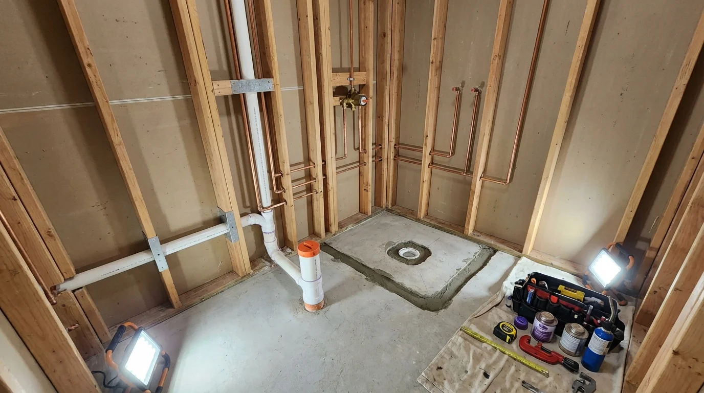 Bathroom rough-in plumbing during remodel by Johns Plumbing LLC in Gold Canyon