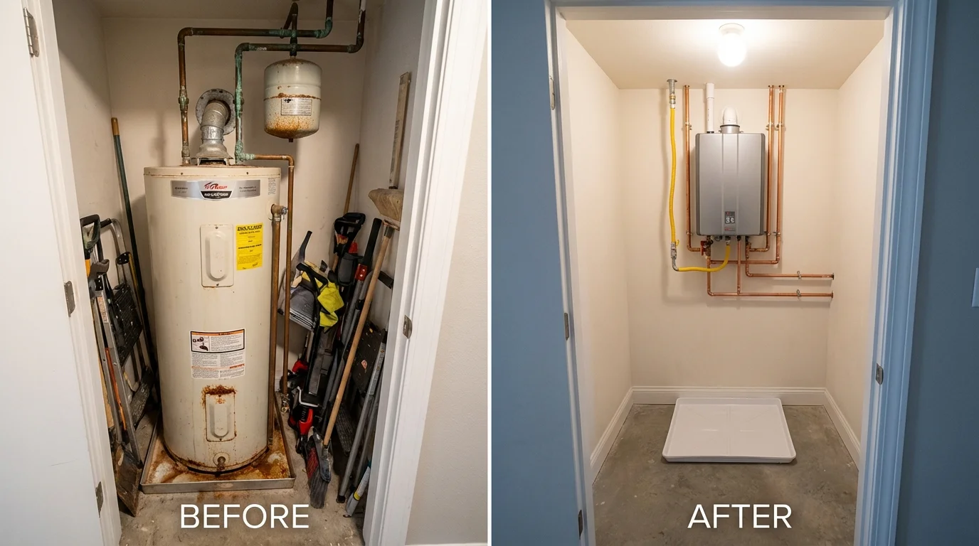 Tank water heater versus wall-mounted tankless unit comparison for Gold Canyon, AZ homeowners