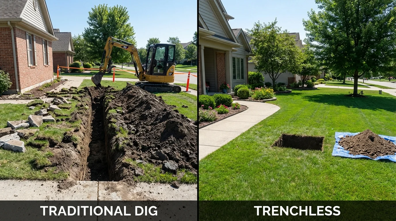 Trenchless sewer repair with minimal yard damage versus traditional excavation in Gold Canyon, AZ
